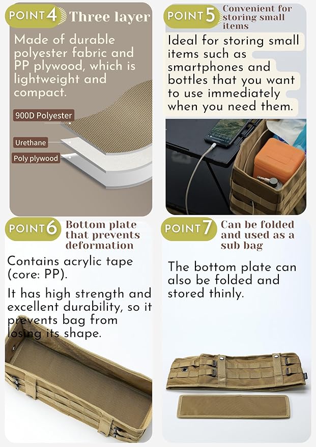 camping moon Side Storage Bag Outdoor Storage Box for Field Rack Black BG-1235BK (Coyote)