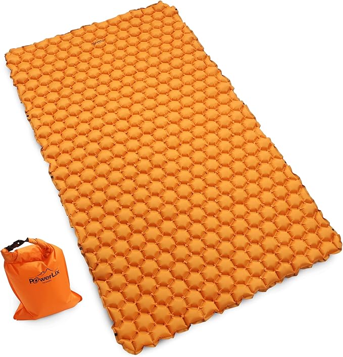 POWERLIX Double Inflatable Sleeping Pad - Camping Mattress for Backpacking, Hiking Traveling, Compact Camping Sleeping Mat for 2 Person, Portable Ultralight Camping Pad Air Mattress Orange
