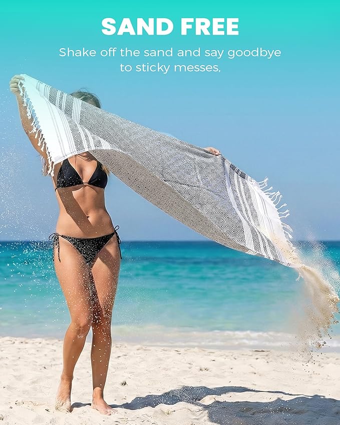 Antfuny Turkish Beach Towels Vacation Essentials Quick Dry Sand Free Oversized Bath Pool Swim Towel Extra Large XL Big Adult Travel Cruise Accessories Must Haves Clearance Stuff Necessities Gray