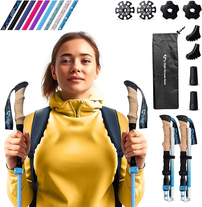 Walking Sticks for Men & Women - 14.5" Foldable Hiking Poles for Backpacking, Exercising and Traveling, Set of 2 Aluminum Nordic Collapsible Trekking Poles