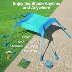 Rhino Valley Beach Tent Shade Canopy UPF50+ Protection, 8 Sandbags, 4 Stability Poles, Outdoor Sun Shelter Umbrella for Sand, Camping, Fishing Essentials