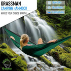 Grassman Camping Hammock Double & Single Portable Hammock with Tree Straps, Lightweight Nylon Parachute Hammocks Camping Accessories Gear for Indoor Outdoor Backpacking, Travel, Hiking, Beach