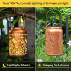 2Pack Hummingbird Solar Lanterns Outdoor Waterproof Lantern Garden Decor Gifts for Women Mom Grandma Hanging Solar Lights Metal Decoration Christmas Outside for Yard, Patio,Porch, Tabletop, Pathway