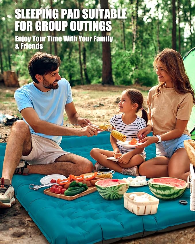 AKSOUL Sleeping Pad Camping Inflatable: Extra Thickness Double Persons Self Inflating Mat with Built-in Foot Pump, Lightweight Ultra-Wide Air Mattress with Pillow for Camping, Backpacking