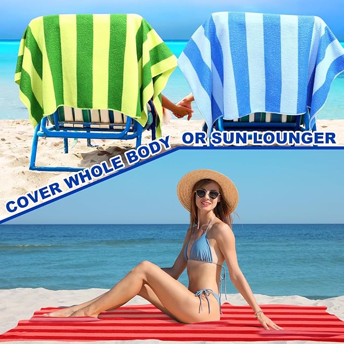 EBOOT 10 Pack Oversized Beach Towel Set Extra Large Pool Towels Microfiber Quick Dry Swim Blanket for Adult Women Men Face Hand Body Bath Travel Pool(Mixed Color,36 x 72 Inch,Fresh Stripe)