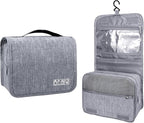 Lcsmaokin Large Capacity Toiletry Bag Travel Bag with Hanging Hook for Men and Women Waterproof Travel Cosmetic Bag Bathroom Storage Bag for Brushes Set,Full-Sized Shampoo,Toiletries,Accessories-Grey