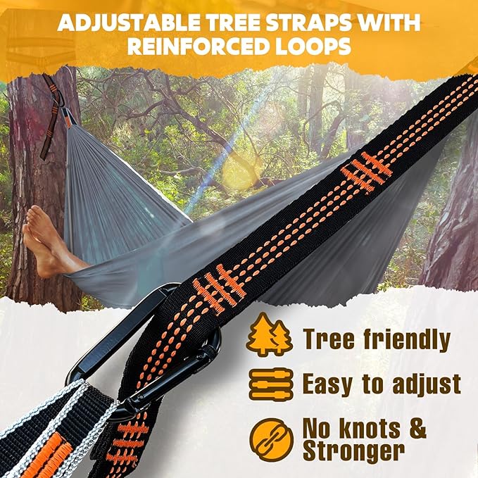 NATUREFUN Ultra-Light Travel Camping Hammock | 300kg Load Capacity,Breathable,Quick-Drying | 2 x Premium Carabiners,2 x Nylon Slings Included | Outdoor Indoor Garden