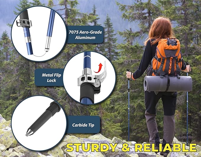 TREKOLOGY TREKZ SE 2pc Collapsible Hiking Stick - Lightweight, Foldable Retractable Trekking Poles for Men, Women & Seniors with Adjustable Heights - Nordic Walking Stick for Backpacking, Camping