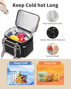 Double Deck Lunch Box for Women, Expandable Insulated Large Lunch Bag Women Leakproof Lightweight Lunch Cooler Bag Durable Lunchbox for Work Outdoor Travel, Black