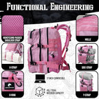 AMERICANPHOENIX 45L Elite Tactical Backpack | 3X Stronger Work & Military Backpack | Water Resistant and Heavy Duty | 3 Day MOLLE Bug Out Bag (Rose Pink)
