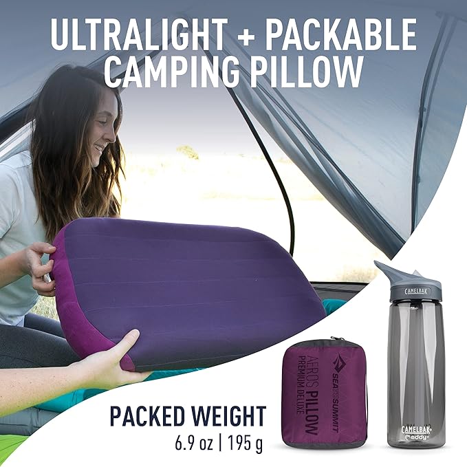 Sea to Summit Aeros Premium Inflatable Travel Pillow, Deluxe (22 x 14), Magenta