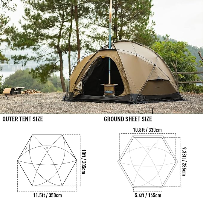 POMOLY Dome Tent Camping Hot Tent, Dome X4 Portable 4 Season Freestanding Tent for 1-2 Person Backpacking, Hiking, Hunting (with a Fireproof Ground Sheet)