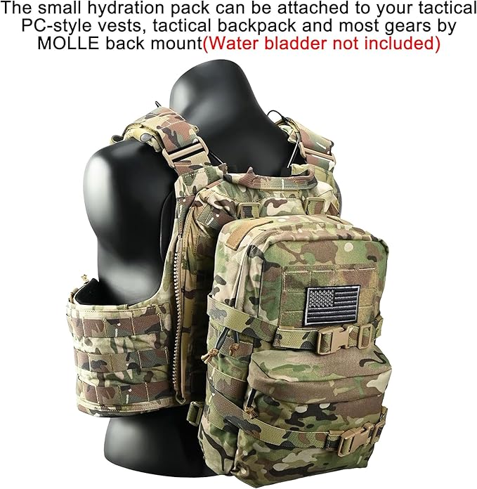 Tactical Mini Molle Hydration Pack,Molle Hydration Carrier with US Flag Water Resistant,Hydropack for Tactical Vest Backpack