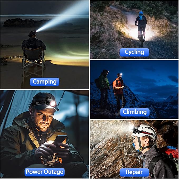 Yoobao Headlamp Rechargeable, LED Battery Display, 100000 Lumens Lightweight Bright HeadLamp, Zoomable, Motion Sensor, Emergency Power, Adjustable Head Flashlight for Adults Camping Hunting Hiking