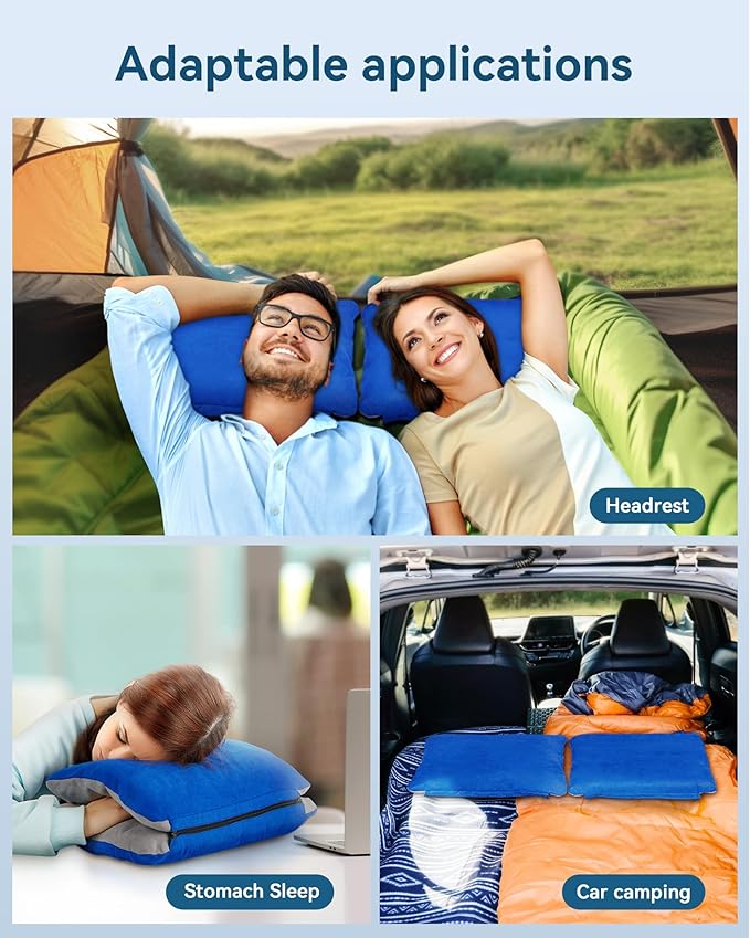 JefDiee Camping Pillow for Sleeping Bags with Memory Foam and Washable Cover Travel Lumbar Pillow for Car, Sleeping Bags, Office Chair Back Support Office Chair Back Support(Azure, Standard)