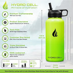 HYDRO CELL Stainless Steel Insulated Water Bottle with Straw - For Cold & Hot Drinks - Metal Vacuum Flask with Screw Cap and Modern Leakproof Sport Thermos for Adults (Neon 32oz)