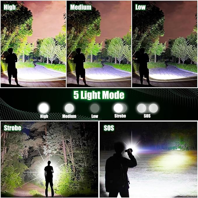2Pack Rechargeable Flashlights, 100000 High Lumens Super Bright Led Tactical Flashlight with 5 Modes, High Power Waterproof Dual Button/Dual interfaceFlashlight for Emergency, Outdoor, Camping