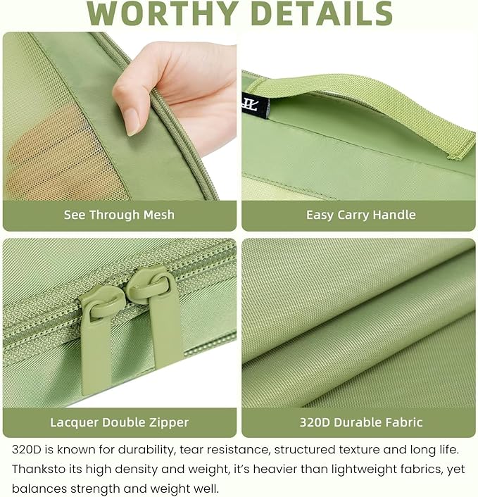 BAGAIL 4 Set/6 Set/8 Set Compression Packing Cubes Travel Accessories Expandable Packing Organizers (Square Mesh, 06-Matcha Green)