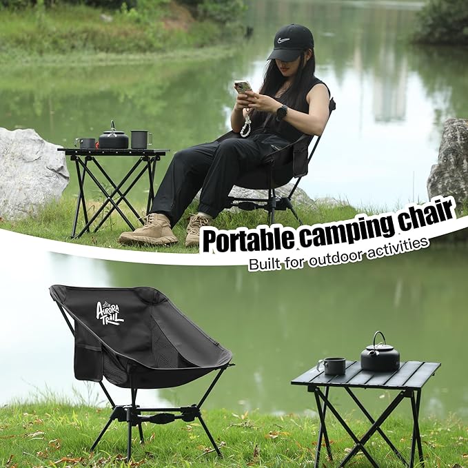Ultralight Backpacking Chair,2.2lb Compact Folding Camping Chair,Supports 300lbs,Portable Travel & Hiking Chair,Lightweight Design,Perfect for Hiking Gear, Picnics and Traveling, (Black)
