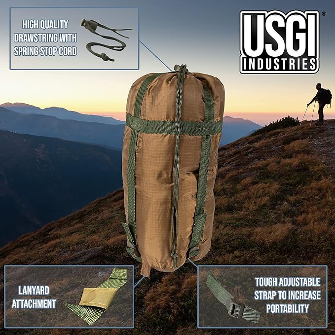 USGI Industries Military Woobie Blanket | Thermal Insulated Camping Blanket, Poncho Liner | Large, Portable, Insulation, Water-Resistant, for Hiking, Survival | Compression Carry Bag
