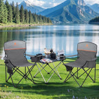 LET'S CAMP Camping Chair 2 Pack Folding Chair with 3-Can Cooler Bag Portable Lawn Chair with Cup Holder,Storage Pocket, Supports 225LBS, Collapsible Chair for Camp, Beach, Picnic (Grey)