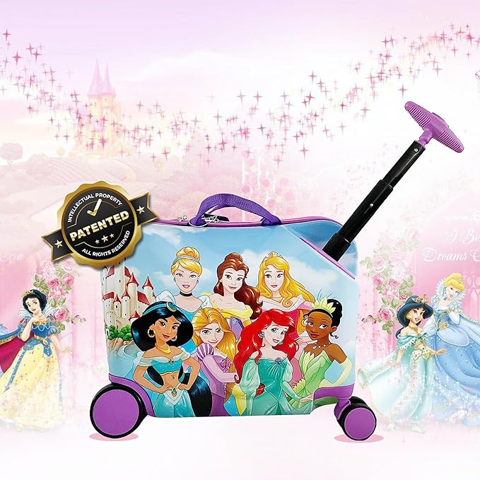 Fast Forward Disney Princess Ride on Suitcase for Kids, 18'' Toddler Carry-On Luggage With Wheels, Cute Lightweight Kids Travel Suitcase Trolley