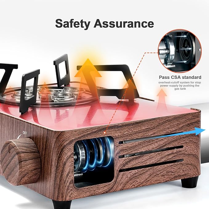 Odoland 7500BTU Camping Butane Stove with Compact Carry Case, CSA Certified Portable Gas Stove for Backpacking,Picnic,Outdoor Adventures,Brown