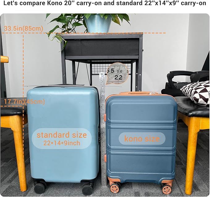 Kono 20'' Carry on Luggage Lightweight with Spinner Wheel TSA Lock Hardside Luggage Durable Small Carry on Suitcase Apricot Blue