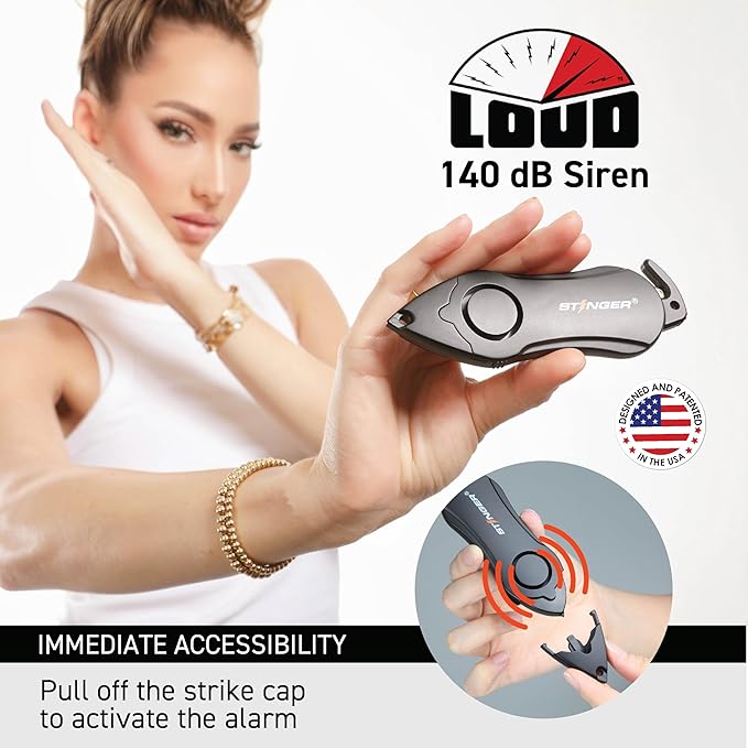 Stinger Personal Alarm Keychain Emergency Tool, Safety Panic Alarm Siren, Seat Belt Cutter, Glass Breaker, Security Device for Women Men Kid, Design in USA (Sushi)