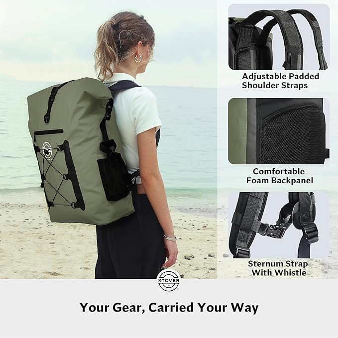 STOVER 5/10/25/30/40/55L Waterproof Backpack- Floating Dry Bag for Kayaking, Travel, Beach, Hiking, & Camping, Men/Women