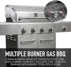 Kenmore 4-Burner BBQ Gas Grill with Searing Side Burner, Stainless Steel Propane Grill, 52,000 BTUs, Cabinet Style, Includes Warming Rack, Electronic Ignition & Stainless Steel Cooking Grates