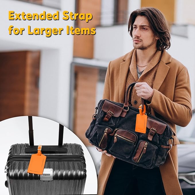Travelambo 16 Pack Luggage Tags for Suitcases Privacy Protection Bag Tags Faux Leather Travel Accessories Essential, Hot Orange