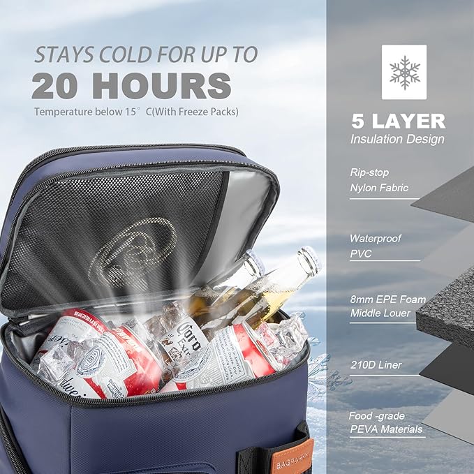 Insulated Cooler Backpack,33/45 Cans Multifunctional Double Deck Leakproof Cooler Bag with Sternum Strap,Large Capacity Lightweight Travel Camping Beach Backpack