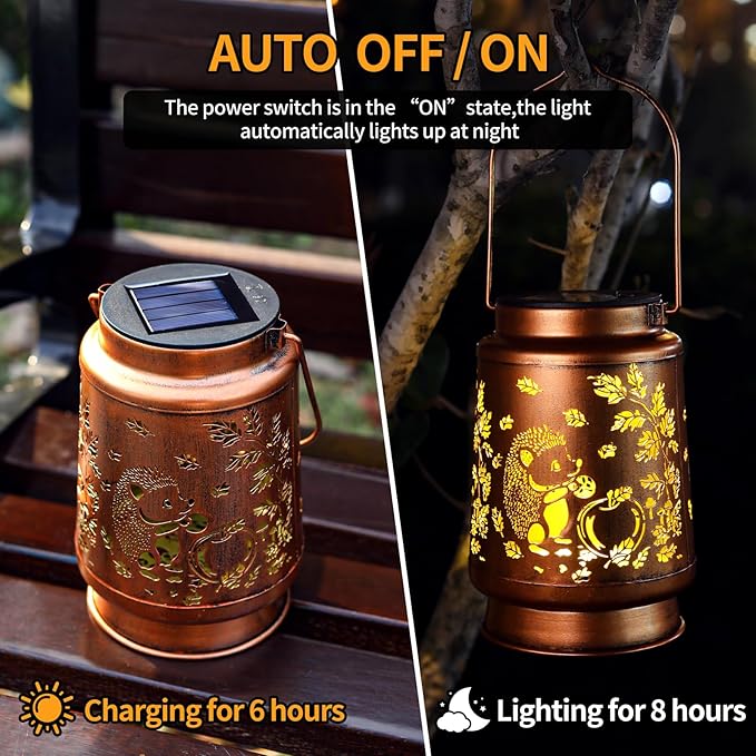 Solar Lanterns Outdoor Waterproof Hedgehog Garden Decorations Gifts for Women Gifts for Mom Grandma Birthday Gifts Hanging Solar Lanterns Outdoor for Garden Decoration, Patio, Lawn, Passageway