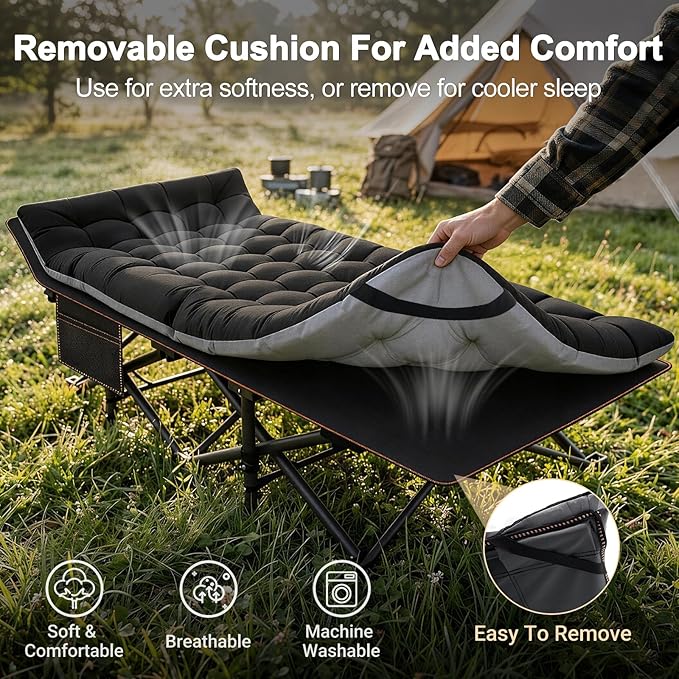 ABORON 2PK XXL Camping Cot for Adults 900LBS - 78"×32" Oversized Folding Bed with Mattress Pad, Heavy Duty 1200D Oxford Outdoor Cot with Carry Bag