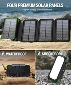 BLAVOR Solar Charger Power Bank, PD 18W Fast Charging 20000mAh Battery Pack with 4 Foldable Panels, Portable Solar Powered USB C Charger with Camping Flashlight Compass Carabiner for Cell Phone