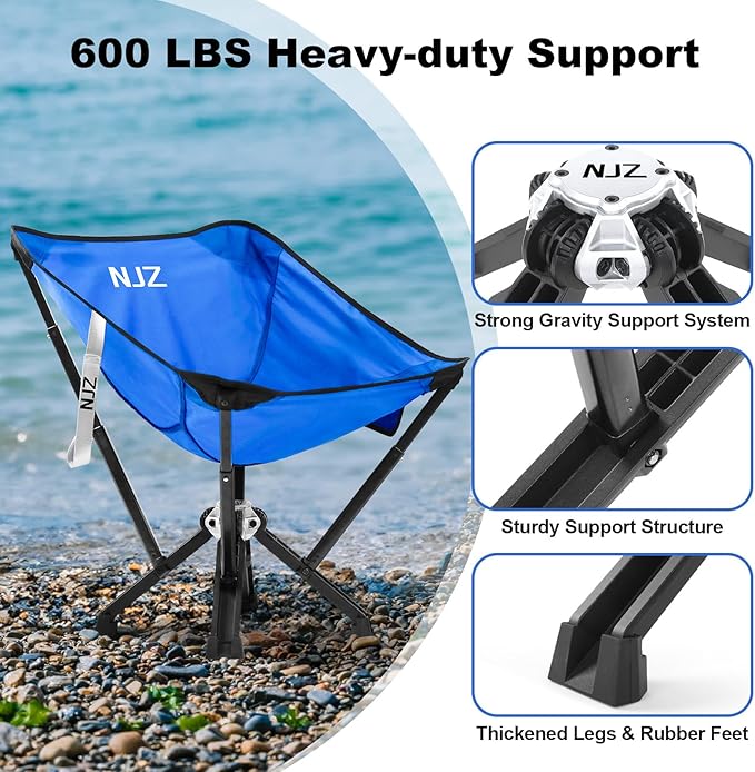 Camping Chairs for Adults - 600 LBS Capacity Rugged Outdoor Folding Chair, Compact Foldable Chair with Quick Setup & Carry Bag - Portable Camping Chair for Picnic, Fishing, Backyard - Blue