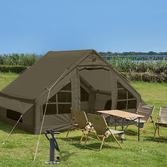 SHANQUAN Inflatable Tent with Pump,4-6 Person Instant Glamping Camping Tents House, Easy Setup Blow Up Family Tents for 4 Seasons Waterproof Inflatable Tent for Camping with Mesh Windows.
