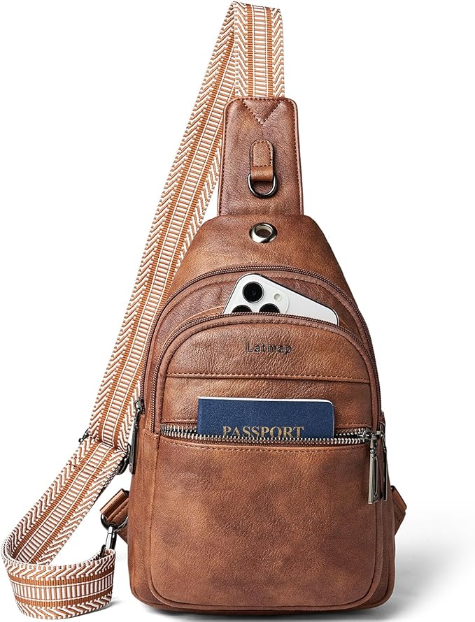 7L Sling Bag For Women Faux Leather Anti Theft Small Casual Daypack Backpack Fanny Pack Crossbody Chest Bags Purse Waterproof Brown