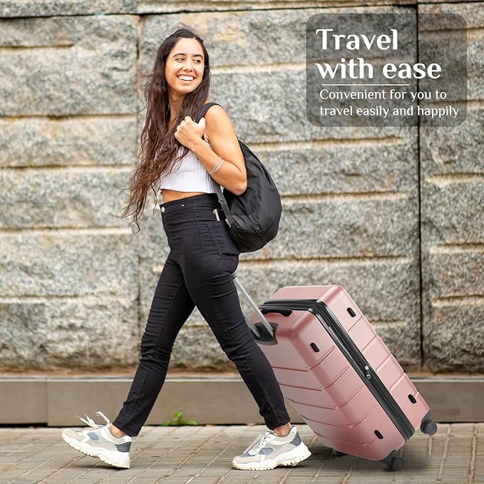 OLIXIS 24 Inch Luggage, Hardside Suitcase with Spinner Wheels, Lightweight ABS Hard Shell Checked Luggage, TSA Approved Lock, Expandable Medium Suitcase for Travel & Business–Pink