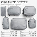 Ultralight Compression Packing Cubes - Lightweight Travel Organizers for Suitcases and Luggage (6-Pack, Light Grey)