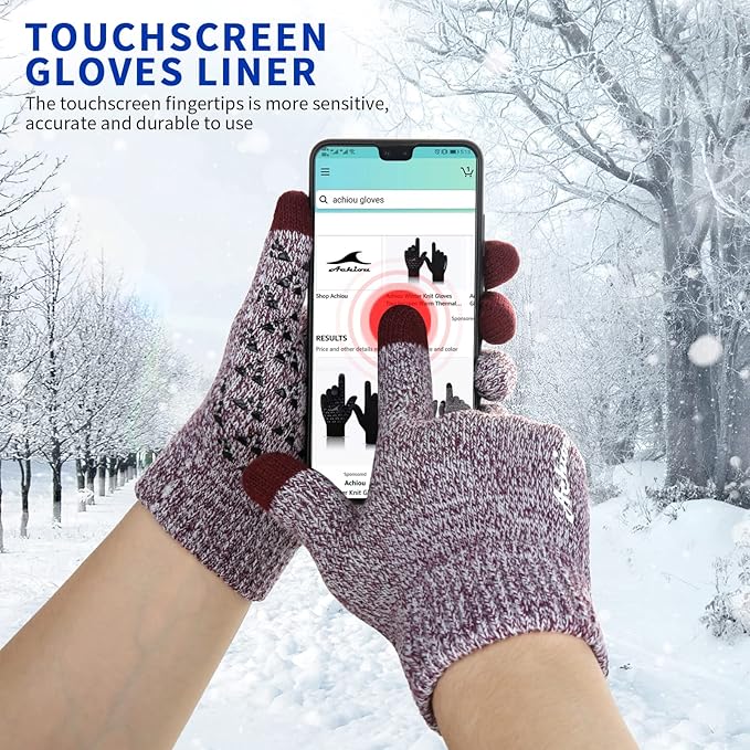 Achiou Winter Gloves, Glove for Men Women, Upgraded Touch Screen Texting Warm Running with Thermal Soft Knit Lining