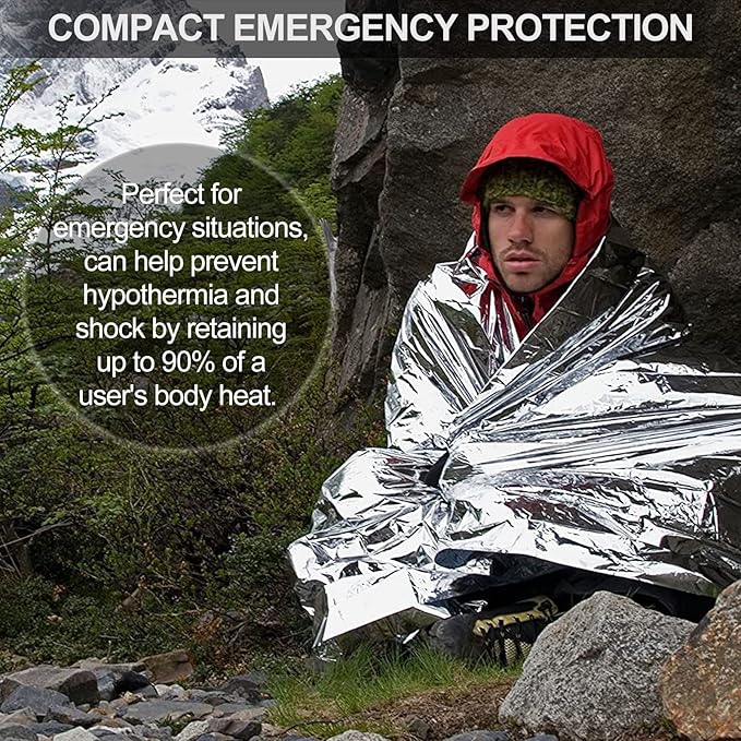 SearQing Emergency Mylar Thermal Blankets Space Blanket(50 Pack)-Camping Blanket Designed for Outdoors, Hiking, Survival, Marathons, Retain Body Heat(Silver Color)