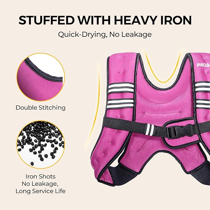 PACEARTH Weighted Vest,4lb/6lb/10lb/12lb/16lb/20lb/25lb/30lb Weight Vest with Reflective Stripe, Body Weight Vests Adjustable for Men, Women Workout, Strength Training, Running, Walking, Jogging