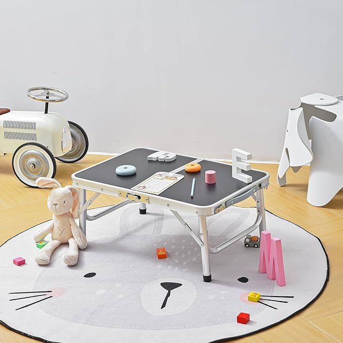 Folding Camping Table, Adjustable Height Folding Table, Portable Aluminum Small Folding Table with Carry Handle for Picnic, BBQ, Indoor, Office