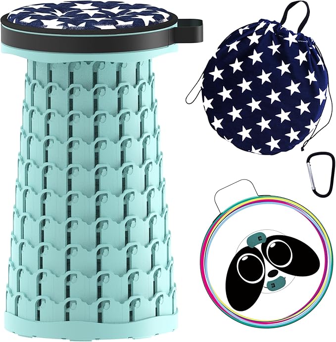 ALEVMOOM Upgraded Telescoping Collapsible Stool with Cushion, Folding Stool with Printing Portable Retractable Foldable Seat Max Load 600lbs for Adults Camping Fishing Outdoor