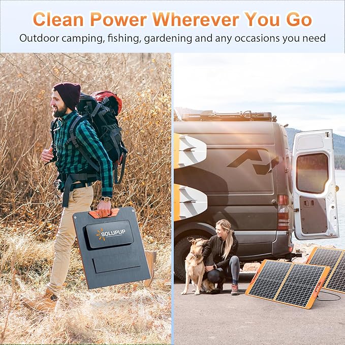 60W Portable Solar Panel for Power Station, 19.8V Foldable Solar Charger with DC/XT60/Anderson Cable & QC3.0 USB Outputs, 23% High Efficiency IP65 Waterproof 2 Kickstands for Outdoor Camping RV Trip