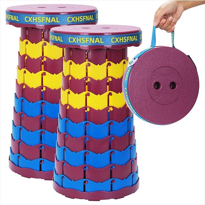 Upgraded 2 Pack Portable Collapsible Stool,Folding Camp Stool for Adults,Lightweight Sturdy 400lbs Load Capacity Retractable for Fishing Hiking Camping Gardening Hunting BBQ(Blue Yellow Purple)