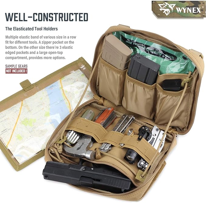 WYNEX Tactical Admin Pouch With Tri-Fold Open Design, MOLLE Tool Pouch, First Aid Pouch, EDC Utility Pouches, Tools Bag Attachment Organizer - Includes U.S.A Flag Patch