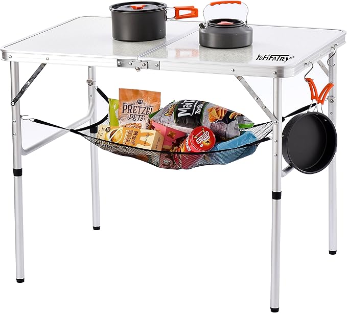 Folding Camping Table, 36''L x24''W Camp Aluminum Table with Adjustable Height Legs, Indoor Outdoor Lightweight Portable Folding Dining Table for Camp Picnic Beach BBQ Cooking 3Ft（2 Heights 15"/28"）